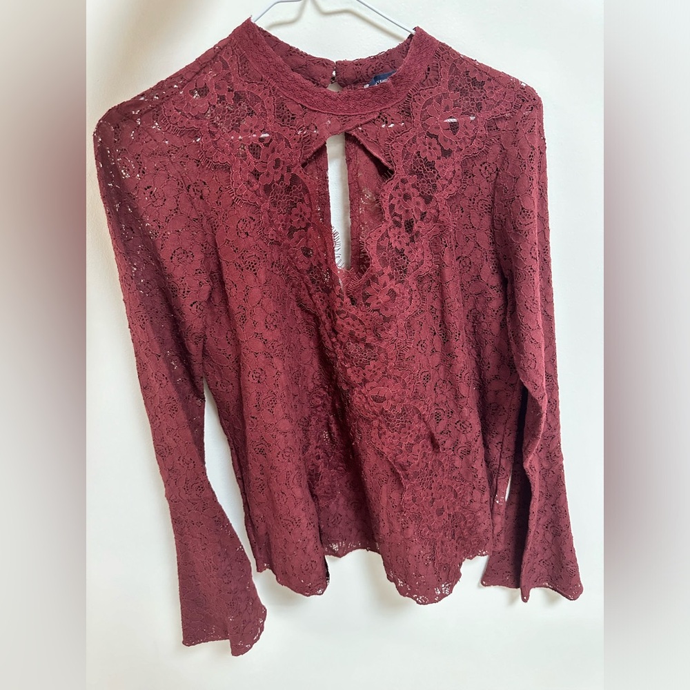 NWOT American Eagle Burgundy Lace Long Sleeve Top Size Small